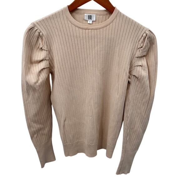 YAL NEW YORK Oatmeal Tan Puff Shoulder Sweater // S - Picture 1 of 7
